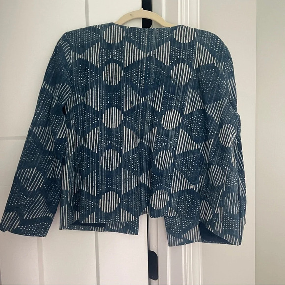 Eileen Fisher Hand-Printed Indigo Organic Cotton Round Neck Jacket Blue - Picture 5 of 6